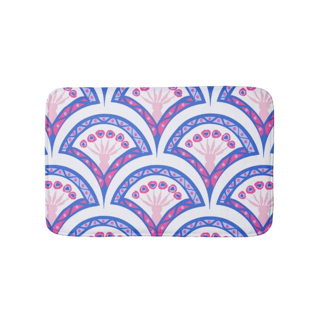 blue floral damask pattern  bath mat (Front)