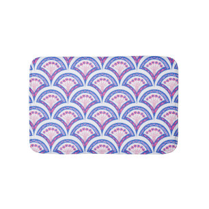 blue floral damask pattern bath mat