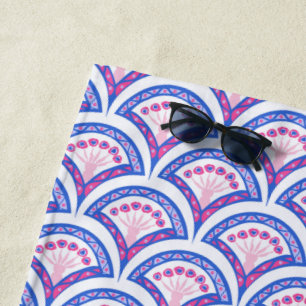 blue floral damask pattern beach towel