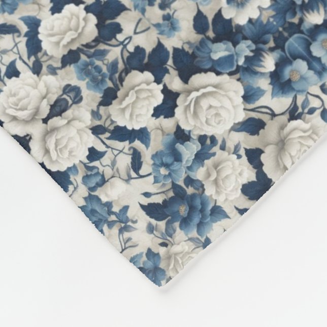 Blue Floral Damask Pattern Blanket (Corner)