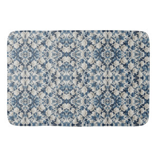 Blue Floral Damask Pattern Blanket Bath Mat