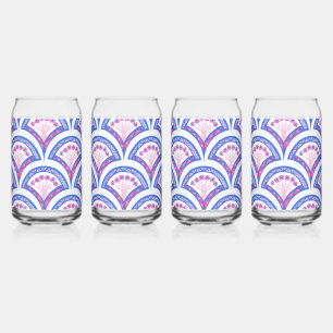 blue floral damask pattern can glass