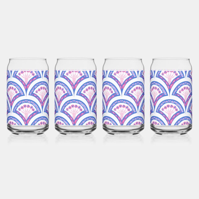 blue floral damask pattern  can glass (Front)