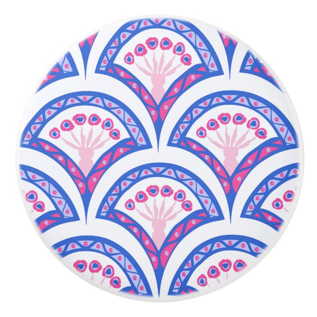 blue floral damask pattern  ceramic knob (Front)