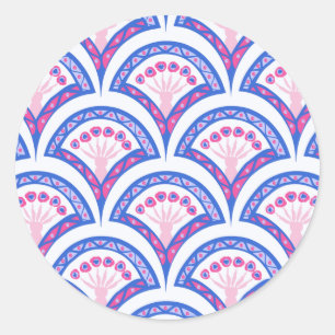 blue floral damask pattern  classic round sticker