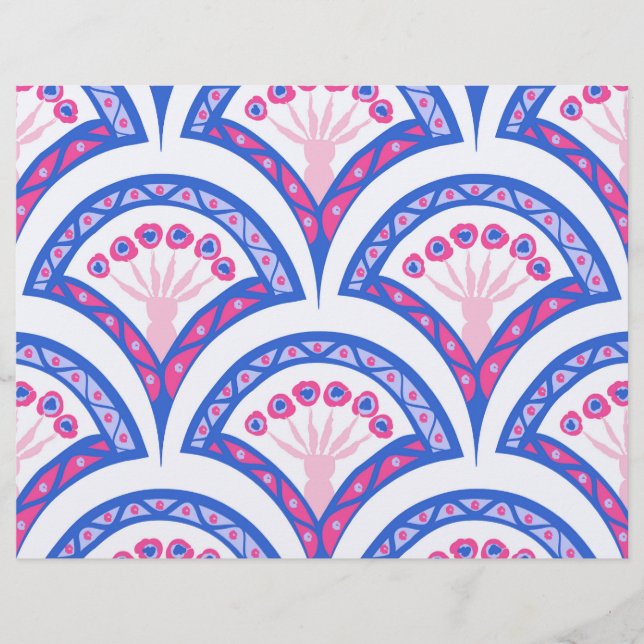 blue floral damask pattern  custom letterhead (Front)