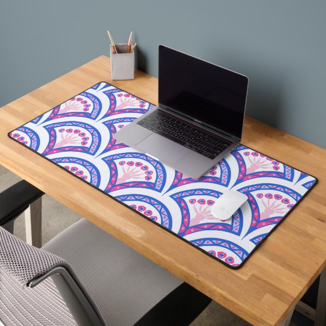 blue floral damask pattern  desk mat (Office 2)