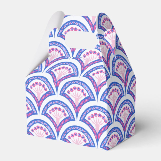 blue floral damask pattern  favour box (Front Side)