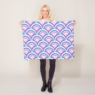 blue floral damask pattern fleece blanket