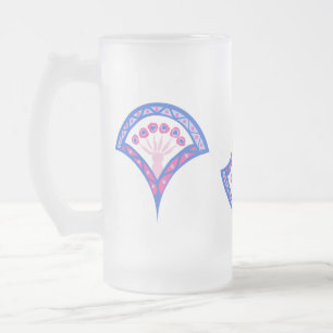 blue floral damask pattern frosted glass beer mug
