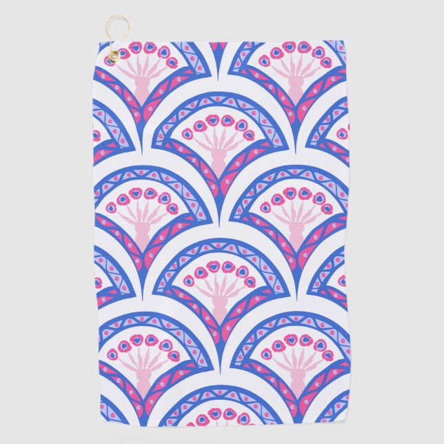 blue floral damask pattern  golf towel (Front)