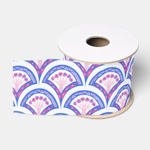 blue floral damask pattern grosgrain ribbon