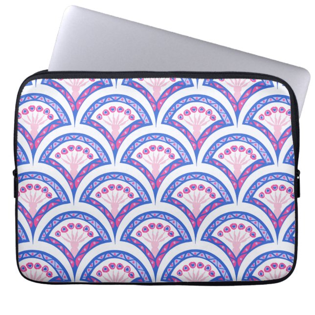 blue floral damask pattern  laptop sleeve (Front)