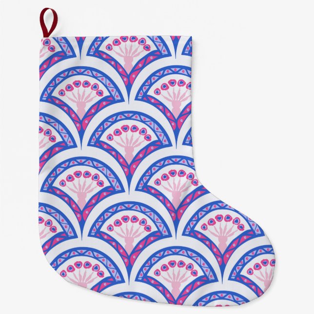 blue floral damask pattern  large christmas stocking (Front)
