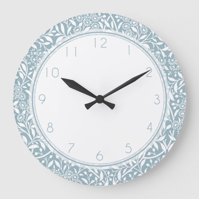 Blue Floral Damask Pattern Large Clock (Front)