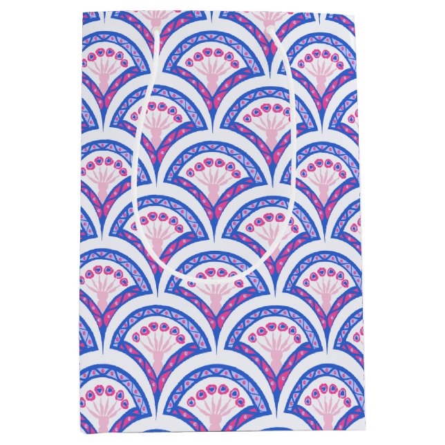blue floral damask pattern  medium gift bag (Front)
