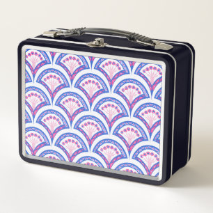 blue floral damask pattern  metal lunch box