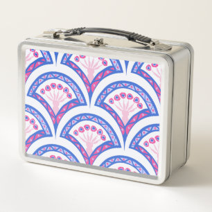 blue floral damask pattern  metal lunch box