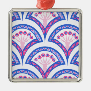 blue floral damask pattern metal tree decoration