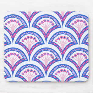 blue floral damask pattern mouse mat