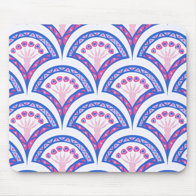 blue floral damask pattern  mouse mat (Front)