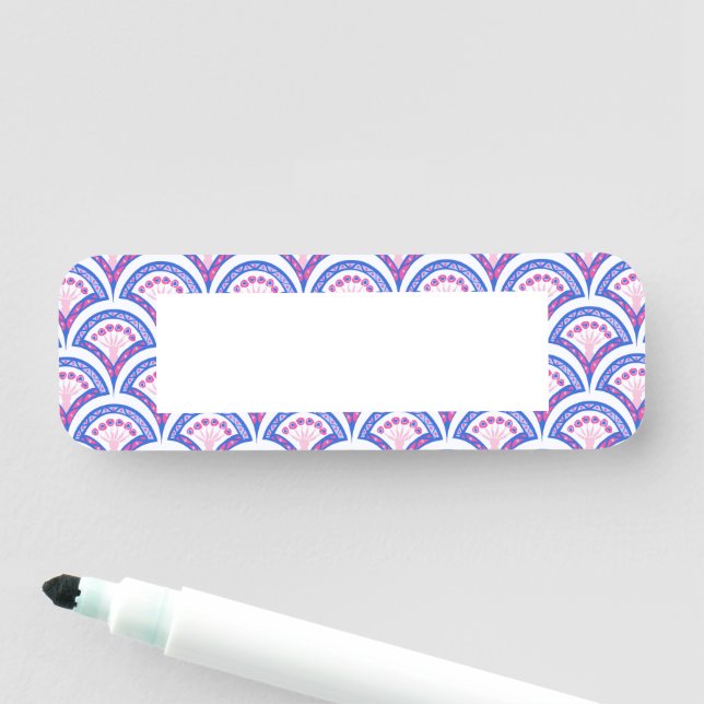 blue floral damask pattern  name tag (In Situ)