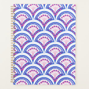 blue floral damask pattern planner