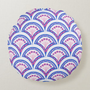 blue floral damask pattern round cushion