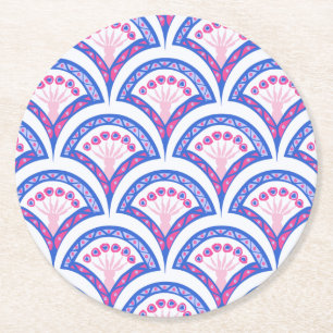 blue floral damask pattern  round paper coaster