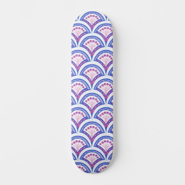 blue floral damask pattern  skateboard (Front)