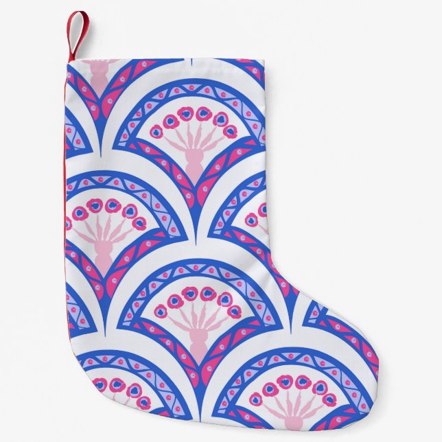 blue floral damask pattern  small christmas stocking (Front)