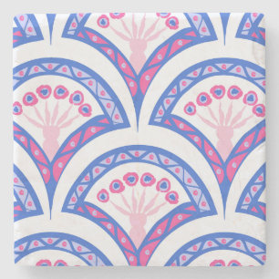 blue floral damask pattern  stone coaster