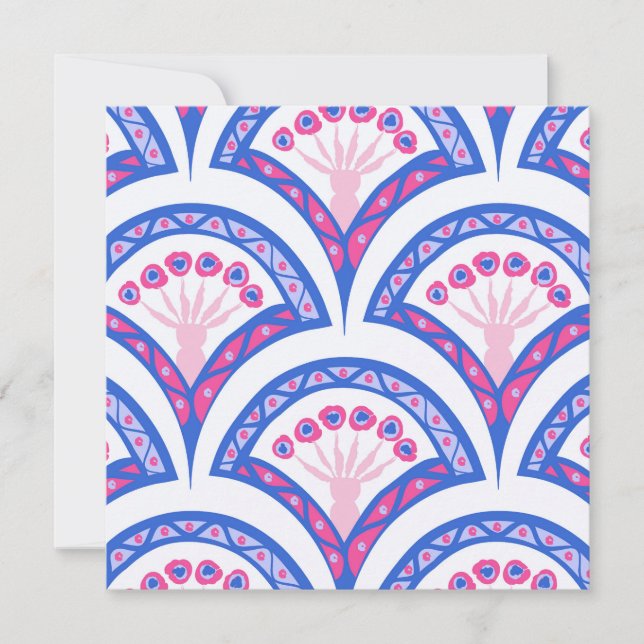 blue floral damask pattern  thank you card (Front)