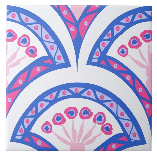 blue floral damask pattern  tile (Front)