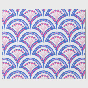 blue floral damask pattern wrapping paper