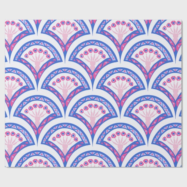 blue floral damask pattern  wrapping paper (Flat)