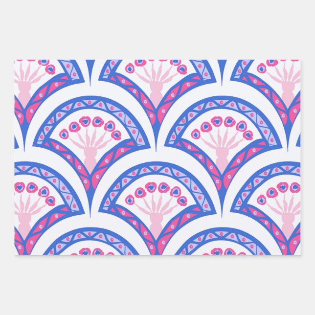 blue floral damask pattern  wrapping paper sheet (Front)