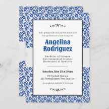 Blue Floral Damask Photo Graduation