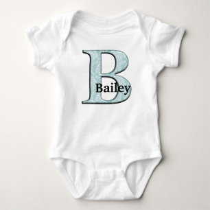 Blue Floral Damask Print B monogram initials Baby Bodysuit