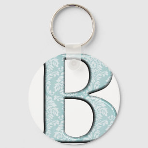 Blue Floral Damask Print B monogram initials Key Ring