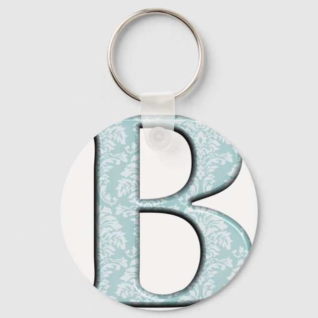 Blue Floral Damask Print B monogram initials Key Ring (Front)