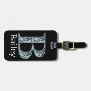 Blue Floral Damask Print B monogram initials Luggage Tag