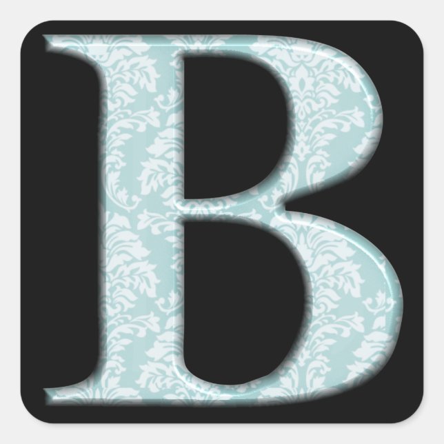 Blue Floral Damask Print B monogram initials Square Sticker (Front)