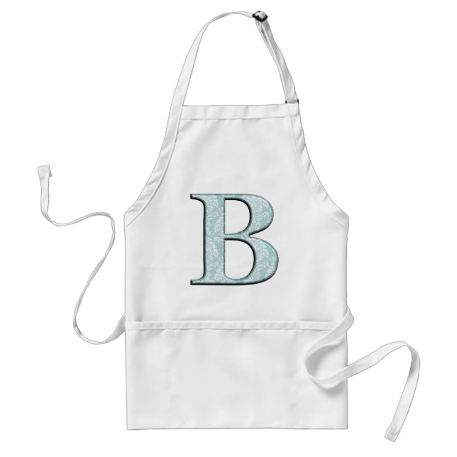 Blue Floral Damask Print B monogram initials Standard Apron (Front)