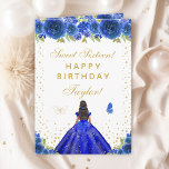 Blue Floral Dark Skin Girl Sweet Sixteen Card<br><div class="desc">This elegant and glamourous sweet sixteen birthday card can be personalised with a name or title such as daughter, granddaughter, niece, friend etc. The design features a beautiful princess with dark hair and dark skin in a royal blue ball gown. The text combines handwritten script and modern sans serif fonts...</div>