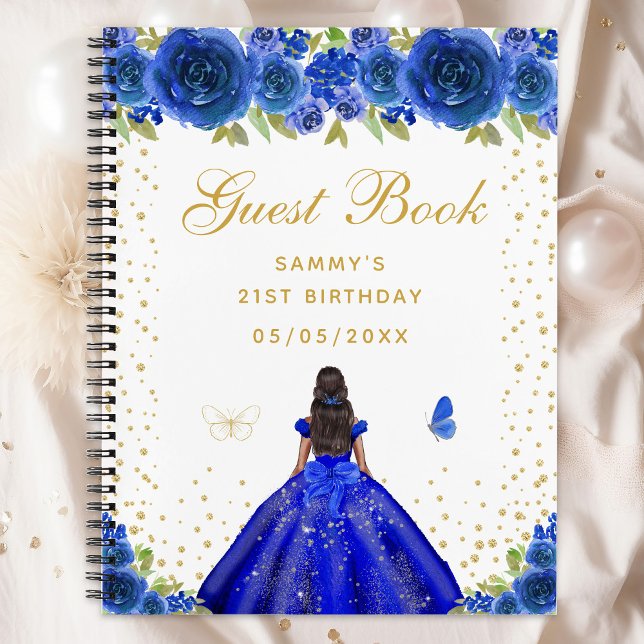Blue Floral Dark Skin Princess Guest Book (Creator Uploaded)