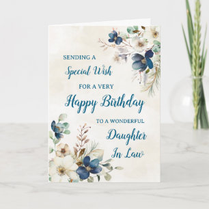 Blue Floral Daughter In Law Birthday Card