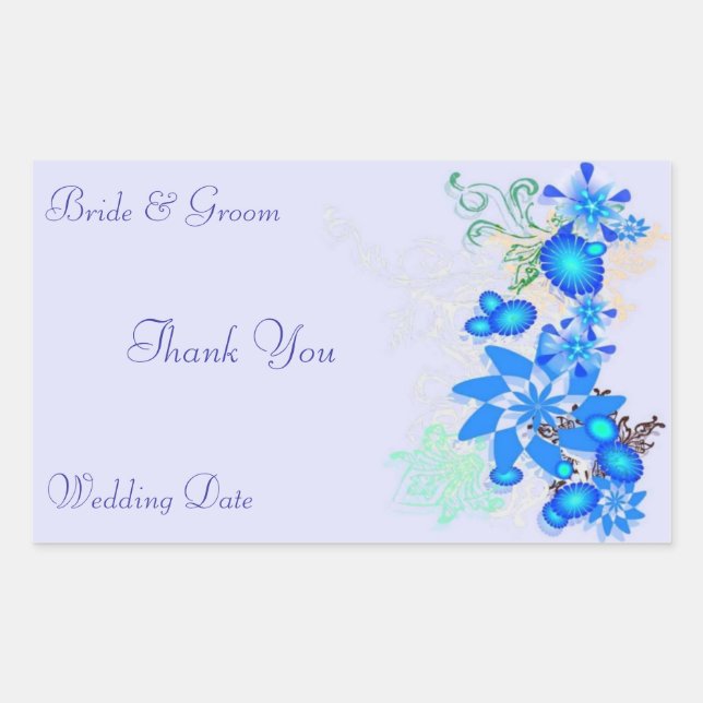 Blue Floral Deco WeddingThank You Rectangular Sticker (Front)