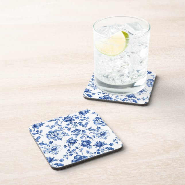 Blue Floral delftware vintage style botanical Coaster (Right Side)