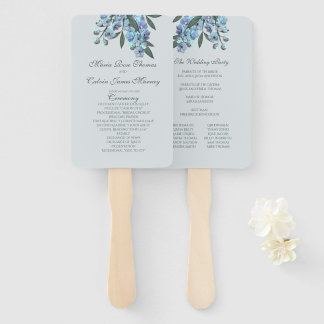 Blue Floral Delphinium Bouquet Hand Fan